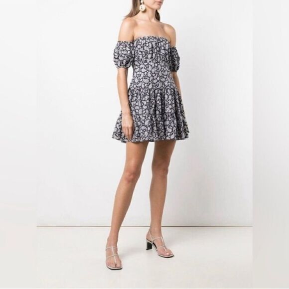 LIKELY Marty Off-Shoulder Paisley Navy Blue Mini Dress. NWOT. Size 10 - Picture 3 of 6